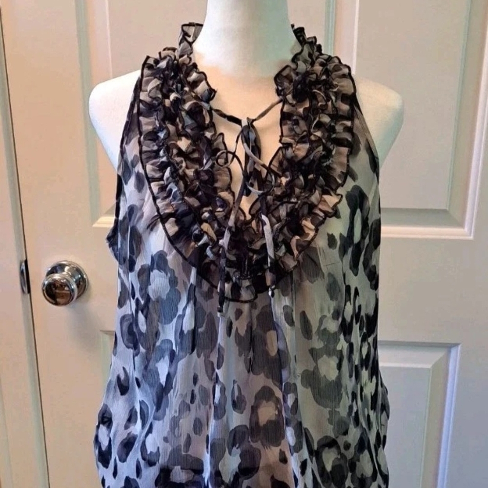 Charlotte Russe Black and Gray Ruffled Blouse Vintage Y2K Womens Large